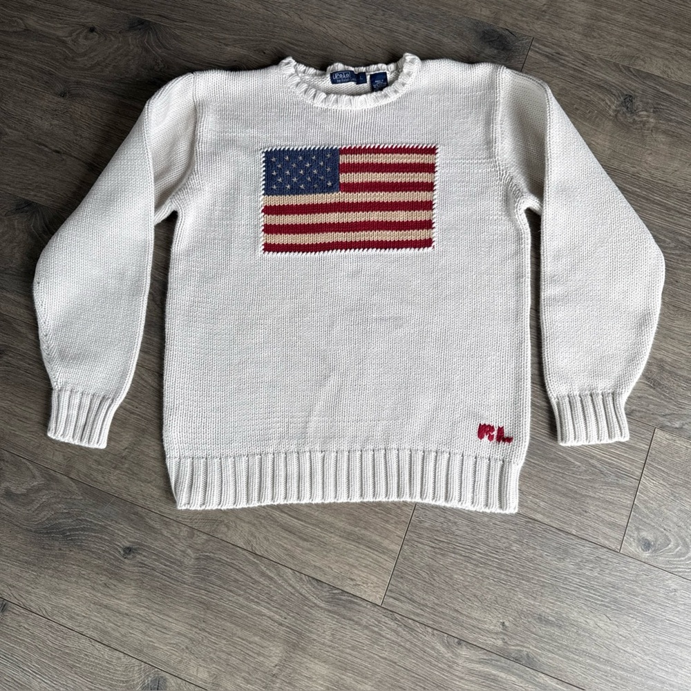 Vintage Polo Ralph Lauren American Flag Sweater Pullover Large Women’s